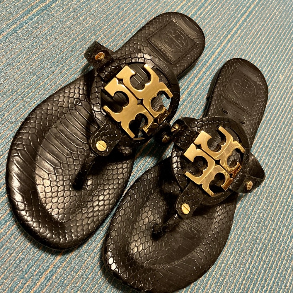 Tory Burch Miller Sandals in Black Snake Skin